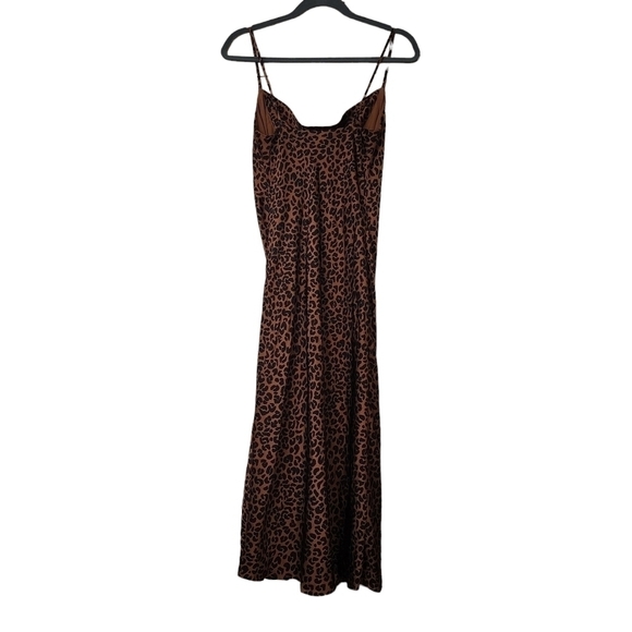 Good American Brown Black Chai Leopard Satin Midi Slip Dress woven Intimate - Picture 6 of 16